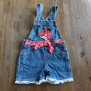 3/27$ Girls denim shortalls short overalls with ladybug size 4T